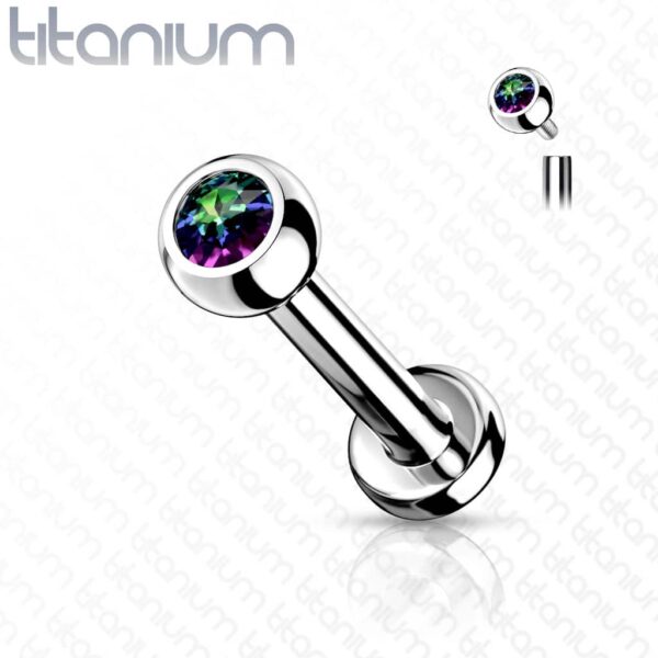 Intern geschroefde labret piercing van titanium met kristal - Afbeelding 21