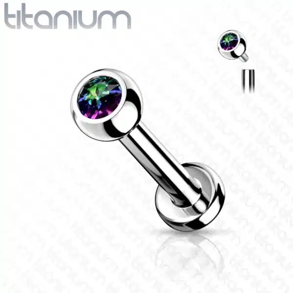 Intern geschroefde labret piercing van titanium met kristal - Afbeelding 21