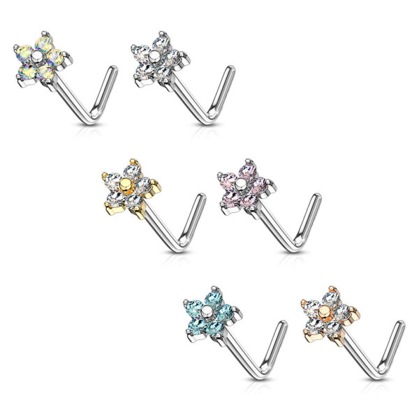 Neus stud piercing met bloem top met CZ steentjes - Afbeelding 3