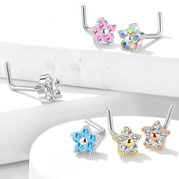 Neus stud piercing met bloem top met CZ steentjes - Afbeelding 5