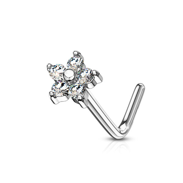 Neus stud piercing met bloem top met CZ steentjes - Afbeelding 7