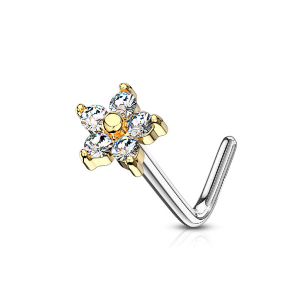 Neus stud piercing met bloem top met CZ steentjes - Afbeelding 8