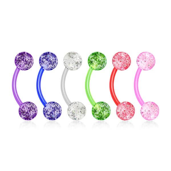 Flexibele Acryl gebogen barbell met glitter balletjes in verschillende kleuren - Afbeelding 2