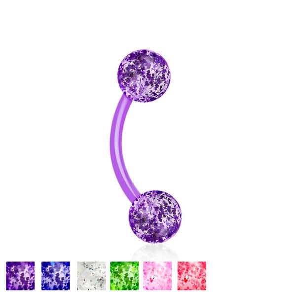 Flexibele Acryl gebogen barbell met glitter balletjes in verschillende kleuren
