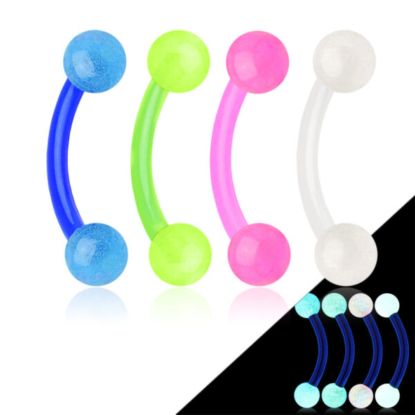 Flexibele gebogen barbell met glow in the dark balletjes in verschillende kleuren