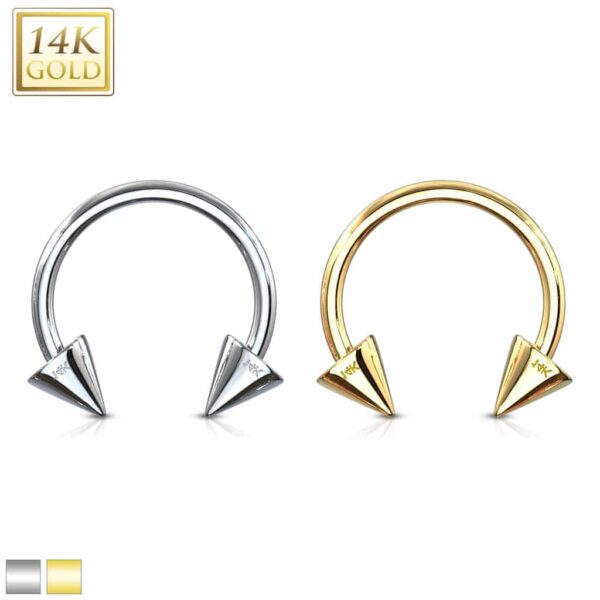 14Kt. Gouden Circular barbell met spikes