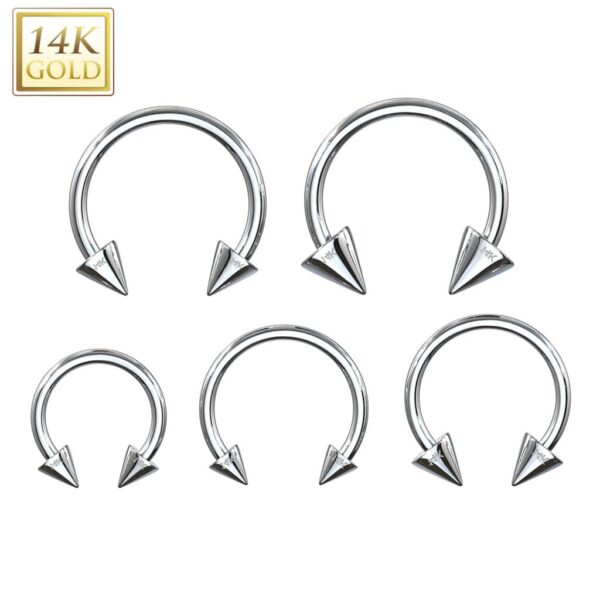 14Kt. Gouden Circular barbell met spikes - Afbeelding 2