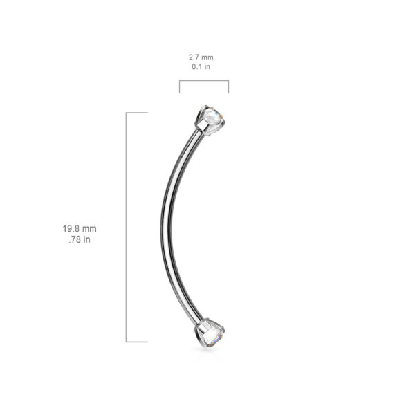 Gebogen barbell in van chirurgisch staal met CZ prong-set balletjes in verschillende kleuren - Afbeelding 2