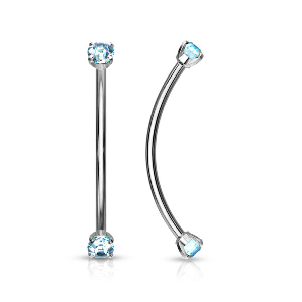 Gebogen barbell in van chirurgisch staal met CZ prong-set balletjes in verschillende kleuren - Afbeelding 24