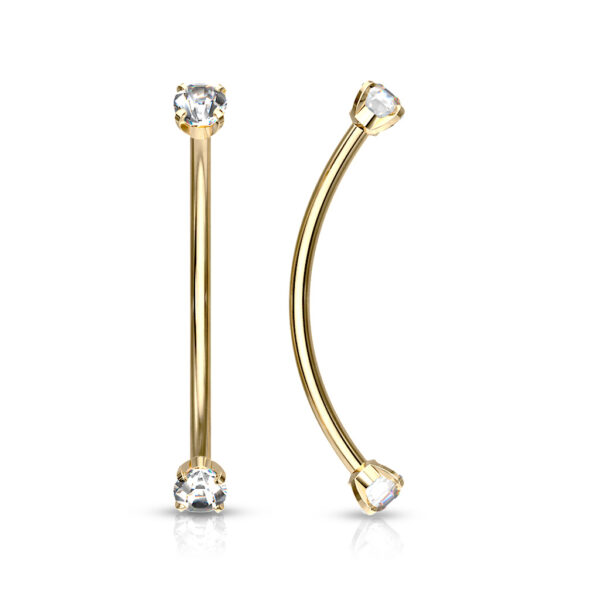 Gebogen barbell in van chirurgisch staal met CZ prong-set balletjes in verschillende kleuren - Afbeelding 20