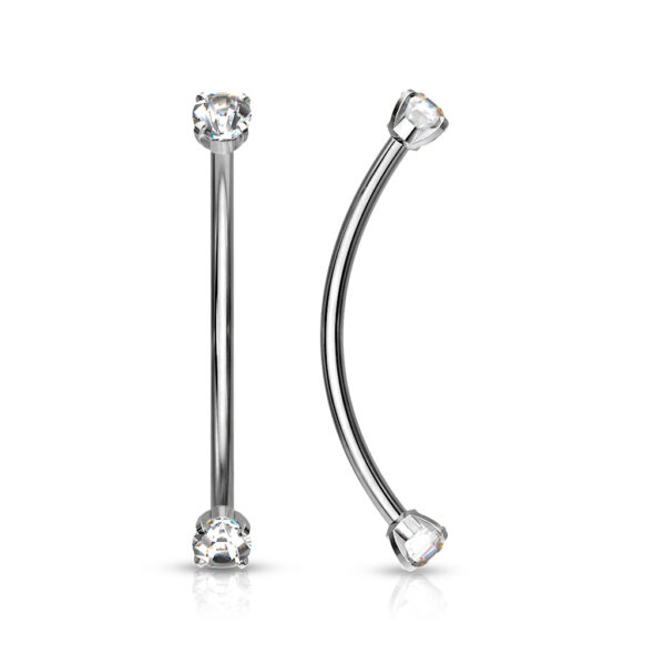 Gebogen barbell in van chirurgisch staal met CZ prong-set balletjes in verschillende kleuren - Afbeelding 12