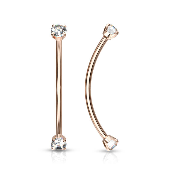 Gebogen barbell in van chirurgisch staal met CZ prong-set balletjes in verschillende kleuren - Afbeelding 25
