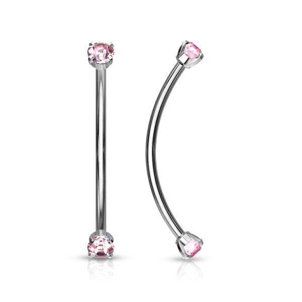 Gebogen barbell in van chirurgisch staal met CZ prong-set balletjes in verschillende kleuren - Afbeelding 23