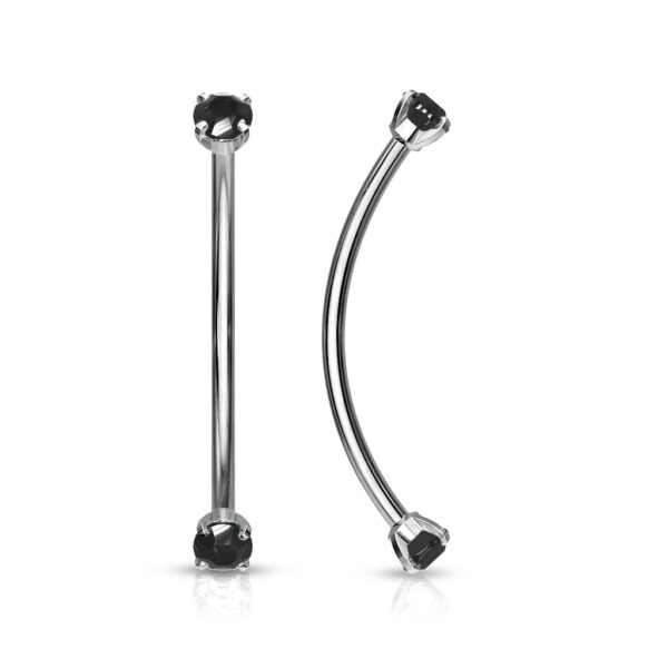 Gebogen barbell in van chirurgisch staal met CZ prong-set balletjes in verschillende kleuren - Afbeelding 21