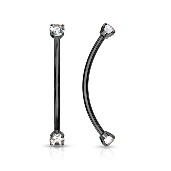 Gebogen barbell in van chirurgisch staal met CZ prong-set balletjes in verschillende kleuren - Afbeelding 15
