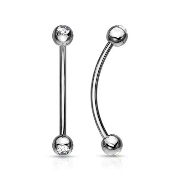 Gebogen barbell in van chirurgisch staal met kristallen balletjes in verschillende kleuren - Afbeelding 40