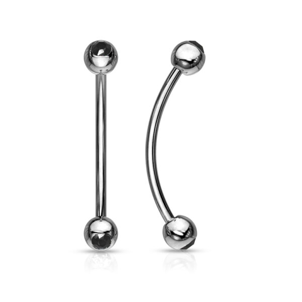 Gebogen barbell in van chirurgisch staal met kristallen balletjes in verschillende kleuren - Afbeelding 21
