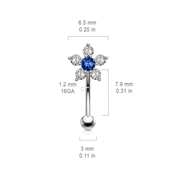 Gebogen barbell met CZ prong-set bloemetje in verschillende kleuren - Afbeelding 2