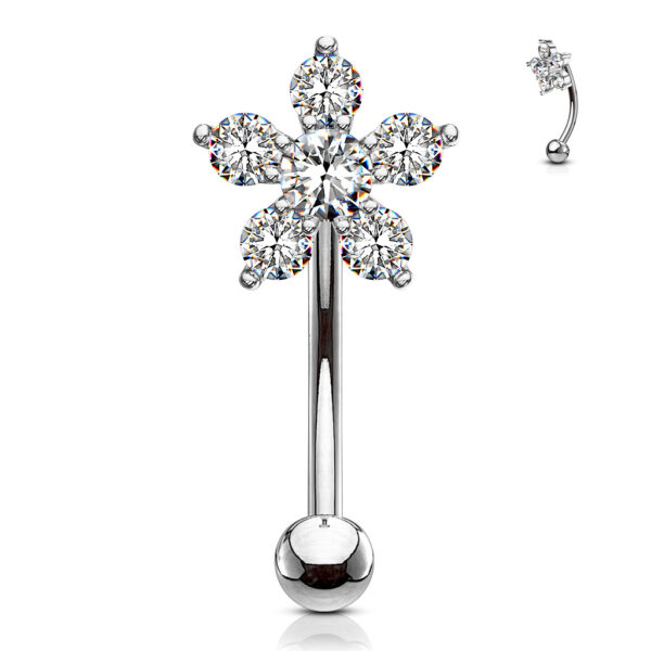 Gebogen barbell met CZ prong-set bloemetje in verschillende kleuren - Afbeelding 6