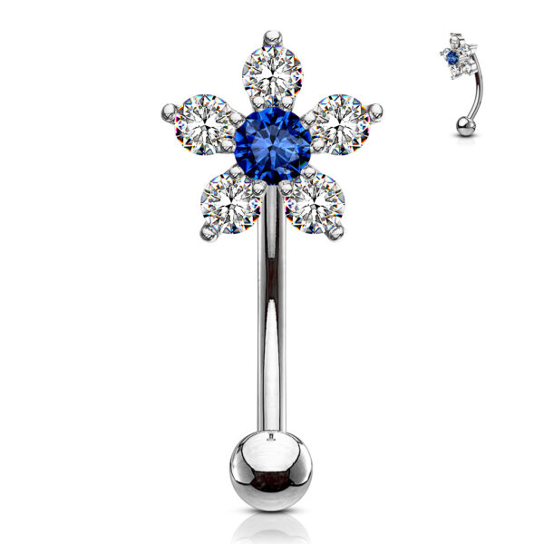 Gebogen barbell met CZ prong-set bloemetje in verschillende kleuren - Afbeelding 8