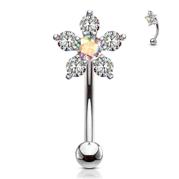 Gebogen barbell met CZ prong-set bloemetje in verschillende kleuren - Afbeelding 7