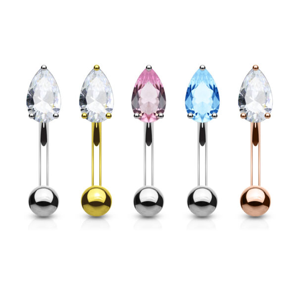Gebogen barbell met CZ prong-set druppel in verschillende kleuren - Afbeelding 2