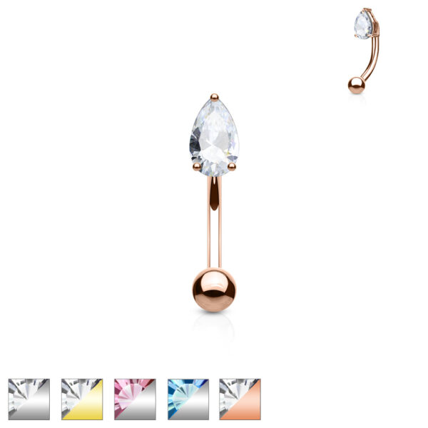 Gebogen barbell met CZ prong-set druppel in verschillende kleuren