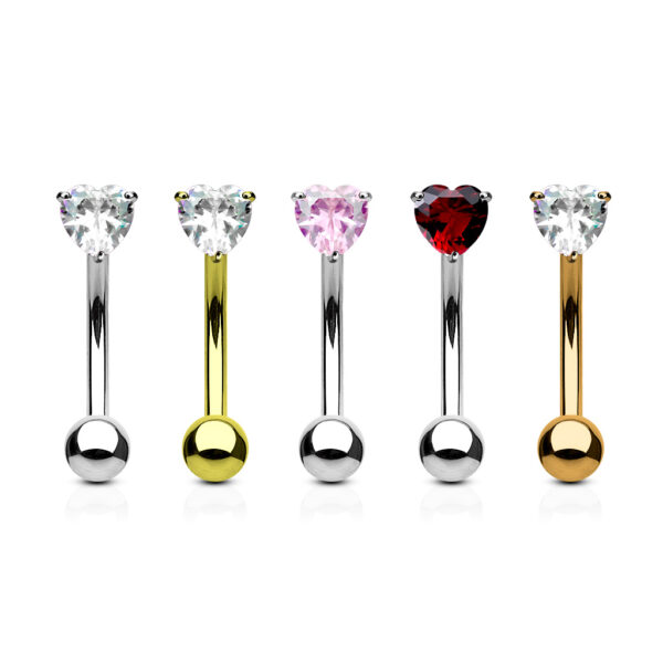 Gebogen barbell met CZ prong-set hartje in verschillende kleuren - Afbeelding 2
