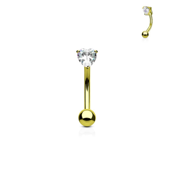 Gebogen barbell met CZ prong-set hartje in verschillende kleuren - Afbeelding 4