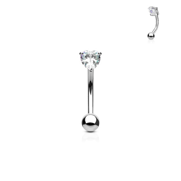 Gebogen barbell met CZ prong-set hartje in verschillende kleuren - Afbeelding 3