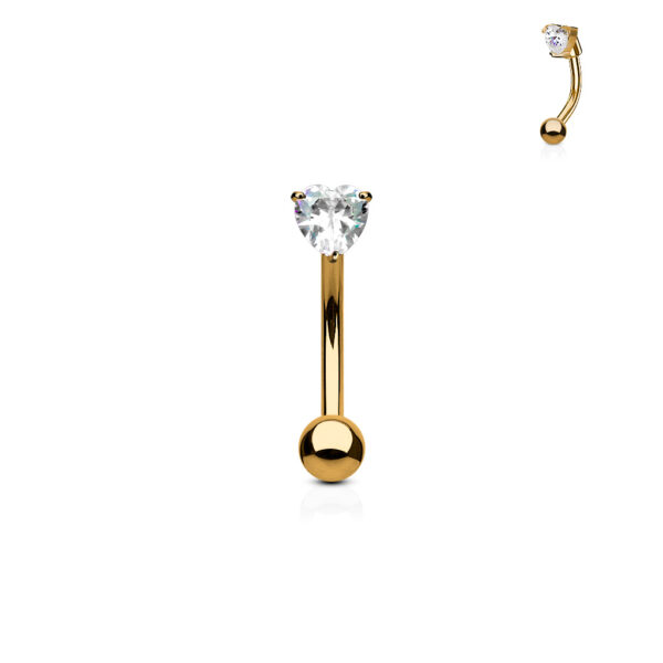Gebogen barbell met CZ prong-set hartje in verschillende kleuren - Afbeelding 7