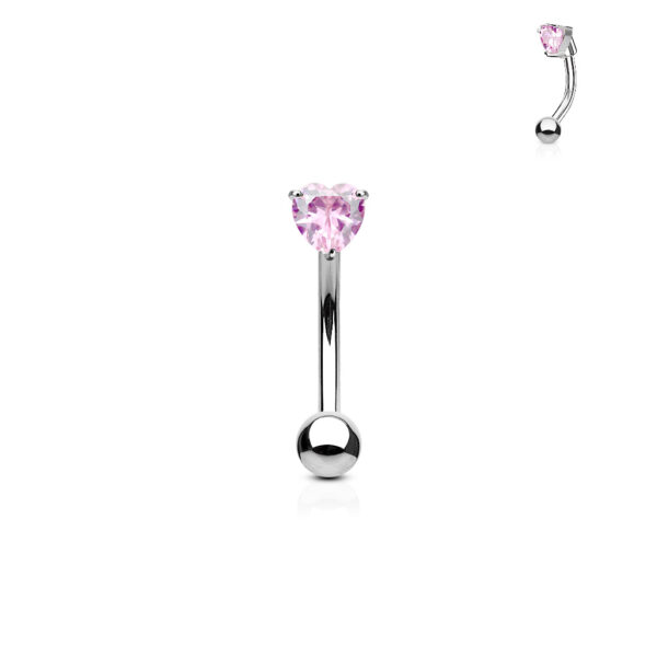 Gebogen barbell met CZ prong-set hartje in verschillende kleuren - Afbeelding 5
