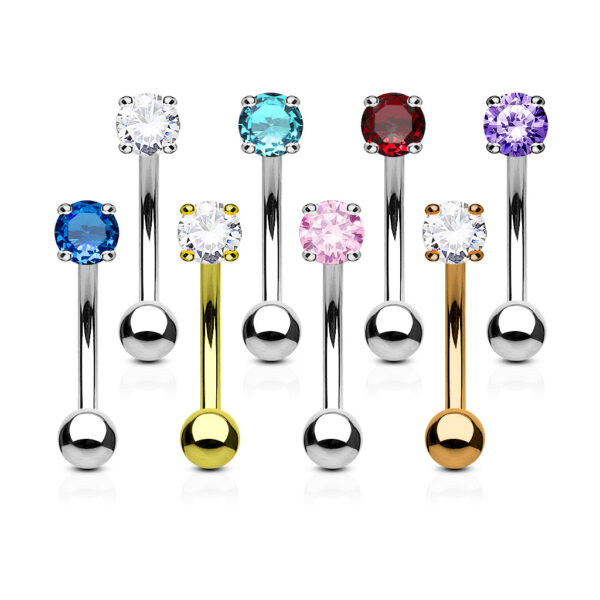 Gebogen barbell met CZ prong-set in verschillende kleuren - Afbeelding 2