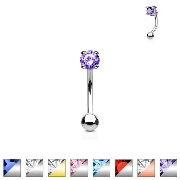 Gebogen barbell met CZ prong-set in verschillende kleuren