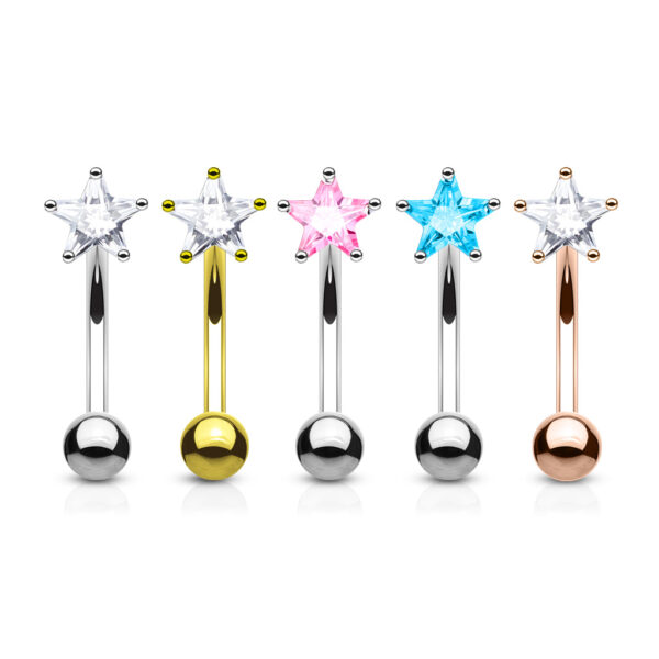 Gebogen barbell met CZ prong-set ster in verschillende kleuren - Afbeelding 2