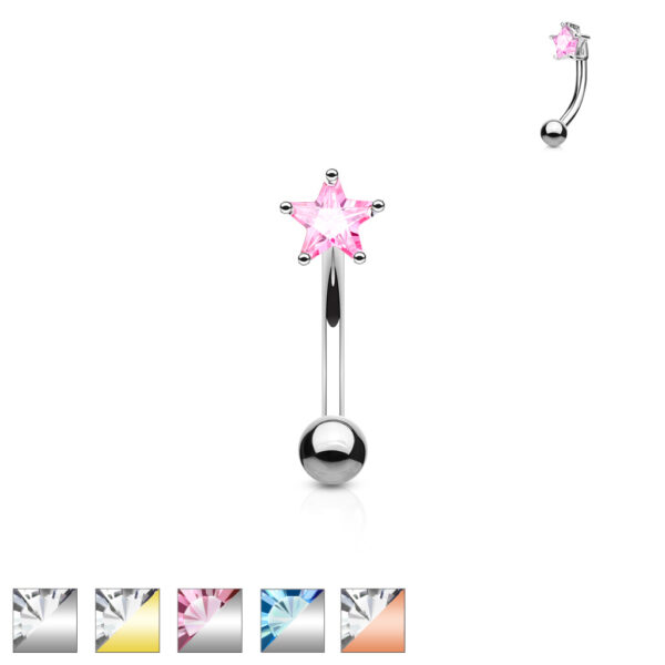Gebogen barbell met CZ prong-set ster in verschillende kleuren
