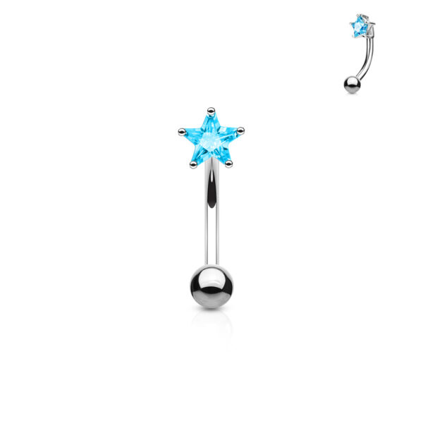 Gebogen barbell met CZ prong-set ster in verschillende kleuren - Afbeelding 6