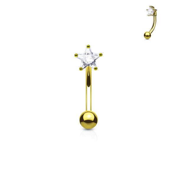 Gebogen barbell met CZ prong-set ster in verschillende kleuren - Afbeelding 4