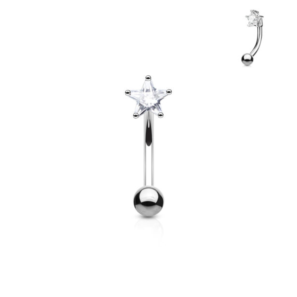 Gebogen barbell met CZ prong-set ster in verschillende kleuren - Afbeelding 3