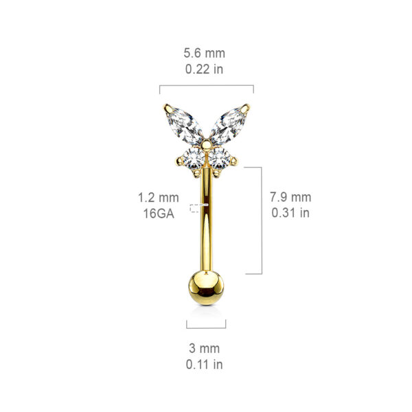 Gebogen barbell met CZ prong-set vlinder in verschillende kleuren - Afbeelding 2
