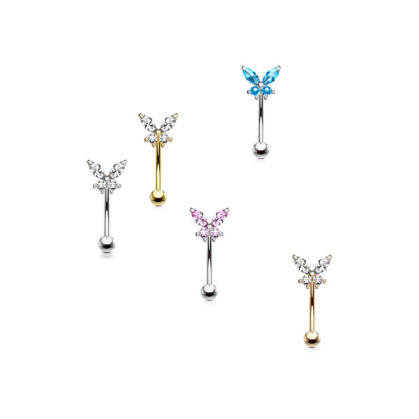 Gebogen barbell met CZ prong-set vlinder in verschillende kleuren - Afbeelding 3