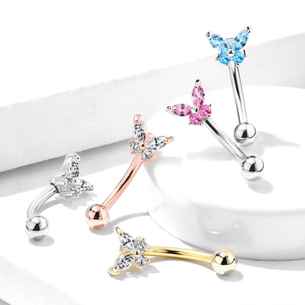 Gebogen barbell met CZ prong-set vlinder in verschillende kleuren - Afbeelding 5