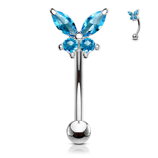 Gebogen barbell met CZ prong-set vlinder in verschillende kleuren - Afbeelding 9