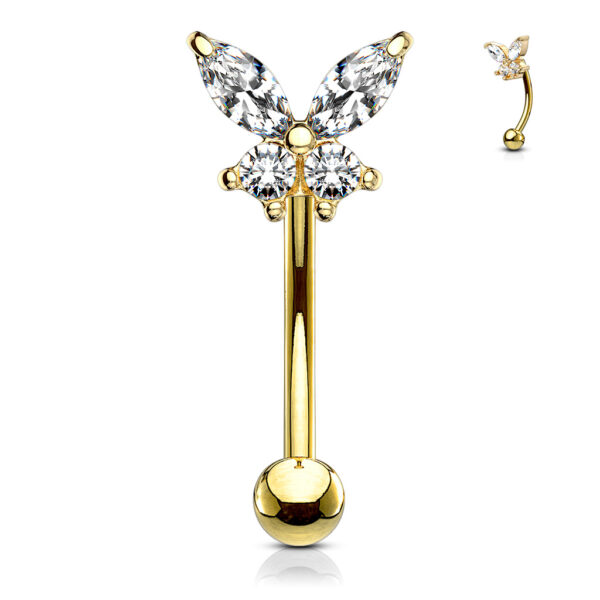 Gebogen barbell met CZ prong-set vlinder in verschillende kleuren - Afbeelding 7