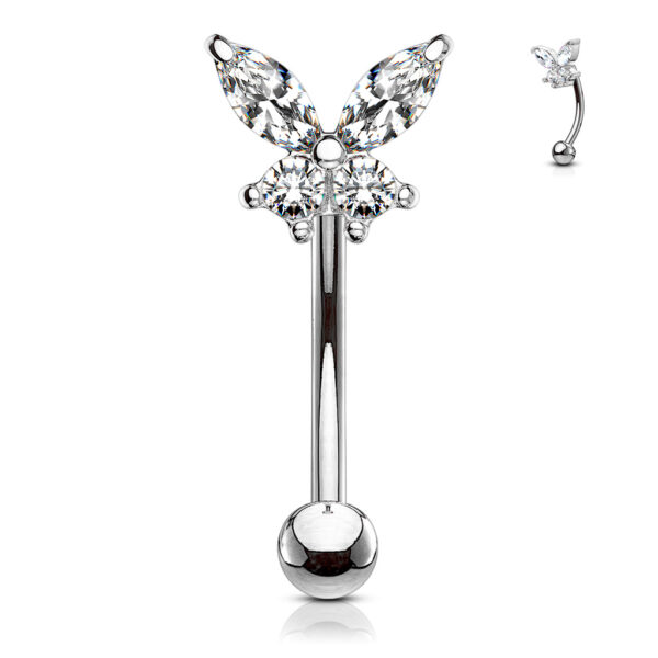 Gebogen barbell met CZ prong-set vlinder in verschillende kleuren - Afbeelding 6