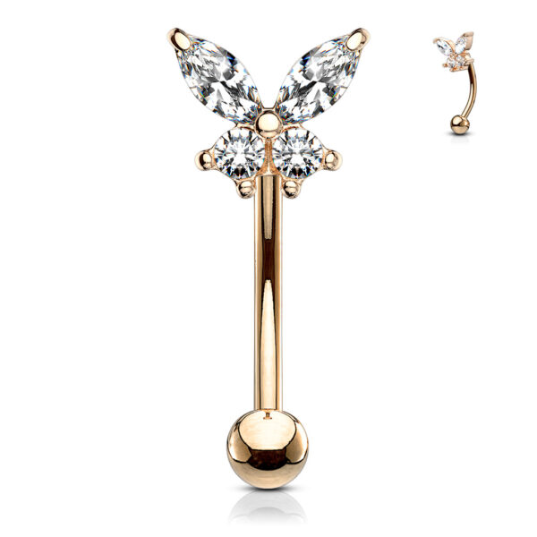 Gebogen barbell met CZ prong-set vlinder in verschillende kleuren - Afbeelding 10
