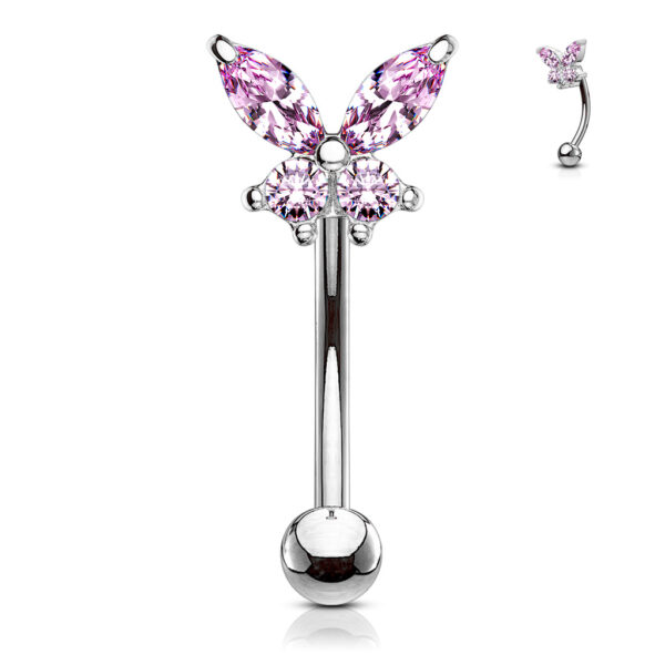 Gebogen barbell met CZ prong-set vlinder in verschillende kleuren - Afbeelding 8