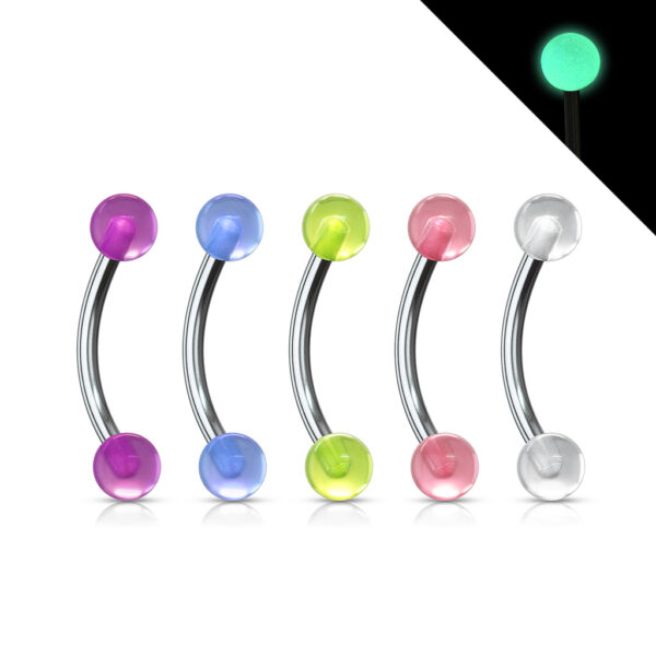 Gebogen barbell met 'Glow in the Dark' acryl balletjes in verschillende kleuren - Afbeelding 2
