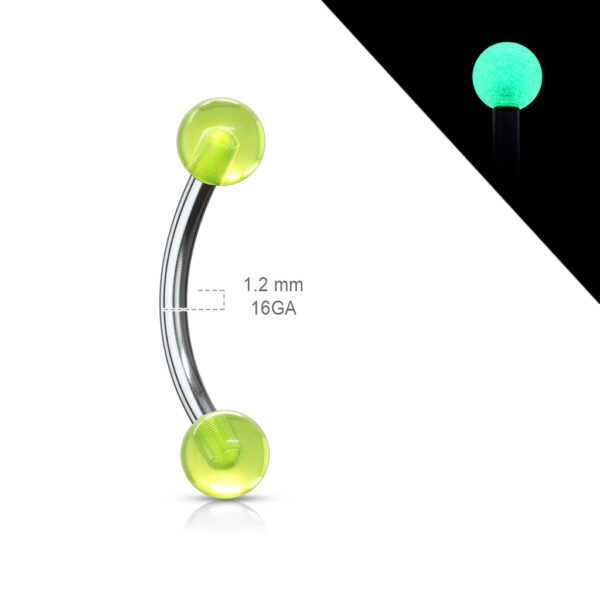 Gebogen barbell met 'Glow in the Dark' acryl balletjes in verschillende kleuren - Afbeelding 4