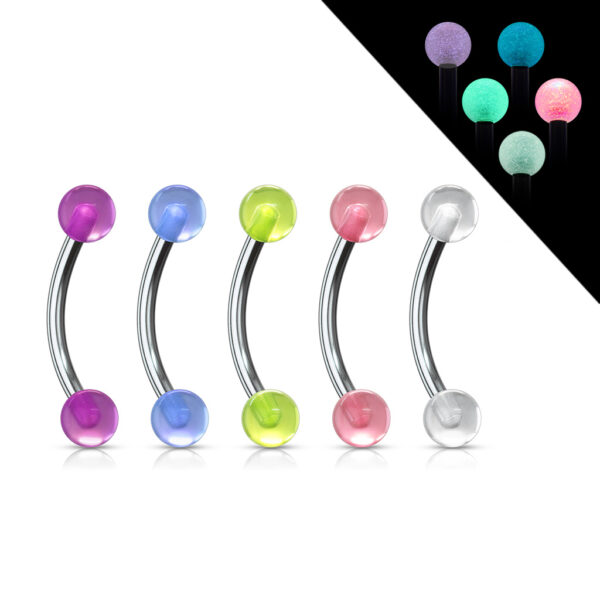 Gebogen barbell met 'Glow in the Dark' acryl balletjes in verschillende kleuren - Afbeelding 5